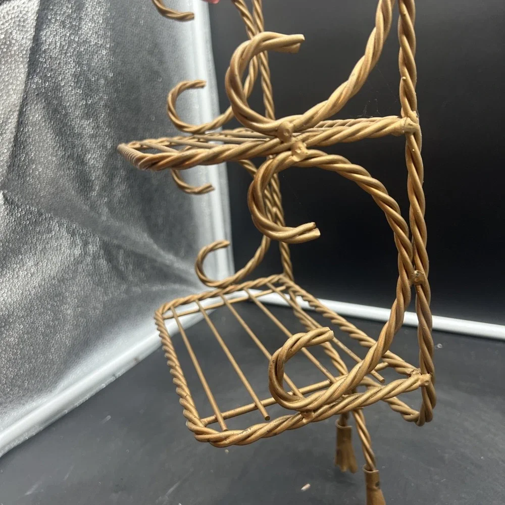 Vintage Hollywood Regency 3 Tier Wall Shelf Twisted Rope Gold Metal Homco